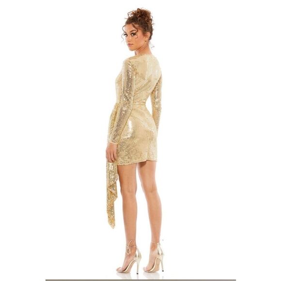 Mac Duggal Drape Skirt Fitted Gold Sequin Dress style 10785 size 6 NWT - Picture 3 of 8